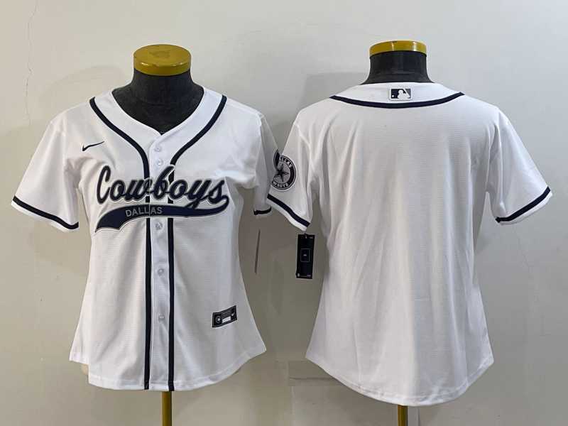 Womens Dallas Cowboys Blank White With Patch Cool Base Stitched Baseball Jersey